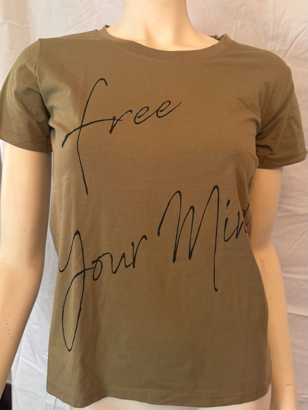 Olive Script Graphic Tee - Women Short Sleeve